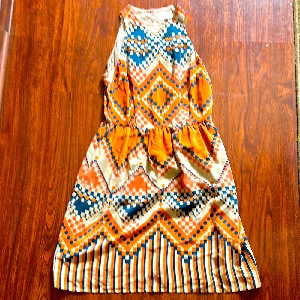 Harlyn Geometric Pattern Sleeveless Dress with back covered buttons- side zips